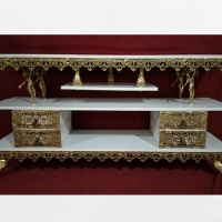 خرید، قیمت و مشخصات میز تلویزیون 4 کشو برنزی و تسمه جدید و رویه ام دی اف درجه یک با ضمانت رنگ بدنه - چترزندگی