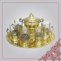 خرید، قیمت و مشخصات سرویس چای خوری برنجی انگاره بدنه رنگ ثابت و طراحی شیک و خاص با ضمانت - چترزندگی
