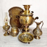 خرید، قیمت و مشخصات سماور ذغالی 6 لیتری تبریز قلم زنی شده طرح توپی ست کامل با رنگ ثابت - چترزندگی