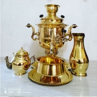 خرید، قیمت و مشخصات ست 5 پارچه سماور ذغالی تبریز دارای جام روسی و بدنه طرح قابلمه ای، به قیمت تولید - چترزندگی