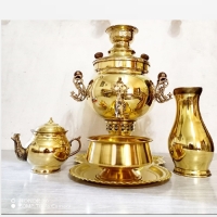 خرید، قیمت و مشخصات ست 5 پارچه سماور ذغالی بدنه طرح توپی با ورق ضخیم و دسته های طرح ماری با ضمانت - چترزندگی