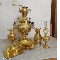 خرید، قیمت و مشخصات ست 11 پارچه سماور ذغالی تبریز بدنه کار شده و قلم زنی شده با رنگ ثابت و دارای ضمانت - چترزندگی