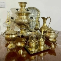 خرید، قیمت و مشخصات ست 13 پارچه سماور ذغالی در دو رنگ آنتیک و طلایی تولید شده با ورق ضخیم با دوام - چترزندگی