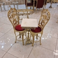 خرید، قیمت و مشخصات میز و صندلی شطرنج بدنه برنزی رنگ ثابت و رنگ بندی متنوع پارچه با انتخاب مشتری - چترزندگی