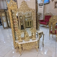 خرید، قیمت و مشخصات ست بسیار زیبای آینه شمعدان برنجی با آبکاری فورتیک و رویه سنگ مرمر کار آنتیک و سنگین - چترزندگی
