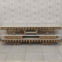 خرید، قیمت و مشخصات میز تلویزیون دو کشو برنزی به رنگ فورتیک و آبکاری شده طراحی سه طبقه با گارانتی رنگ و بدنه  - چترزندگی