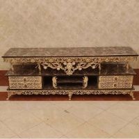 خرید، قیمت و مشخصات میز تلویزیون چهار کشو برنزی مدل گل سرخ و رویه ام دی اف طرح سنگ، کیفیت ساخت بی نظیر - چترزندگی