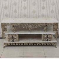 خرید، قیمت و مشخصات میز تلویزیون برنزی طرح طاووس و گل رز، 4 کشو با ضمانت رنگ بدنه و دوام رویه - چترزندگی