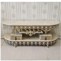 خرید، قیمت و مشخصات میز تلویزیون برنزی با حاشیه های نیم گرد و بدنه ی طرح آفتابگردان 2 کشو با گارانتی رنگ بدنه  - چترزندگی