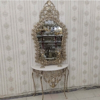 خرید، قیمت و مشخصات آینه کنسول و شمعدان تمام برنزی طرح گل رز، بسیار پر کار و ظریف کاری شده و رنگ درجه یک - چترزندگی