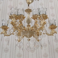 خرید، قیمت و مشخصات لوستر برنزی کریستالی طرح آرامیس، رنگ طلایی و کرم آبکاری شده و طراحی شیک و زیبا با ضمانت - چترزندگی