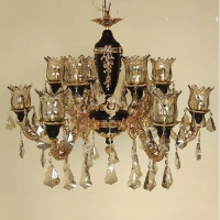 خرید، قیمت و مشخصات لوستر برنزی 12 شعله طرح گلناز، رنگ بدنه ی طلایی و مشکی فورتیک و طراحی مدرن با گارانتی - چترزندگی