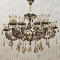 خرید، قیمت و مشخصات لوستر طرح پانیز، 6 شاخه ی دوبل ( 12 شعله ) بدنه ی برنزی سرامیکی با رنگ آنتیک درجه یک - چترزندگی