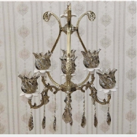 خرید، قیمت و مشخصات لوستر برنزی آشپزخانه با سر شاخه های سرامیکی و کریستالی، 7 شعله و فروش به قیمت تولیدی - چترزندگی