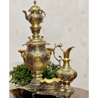 خرید، قیمت و مشخصات سرویس سماور 5 لیتری ذغالی، قلم زنی شده ی پر کار، طراحی و تولید با ورق برنج بسیار با دوام دارای ضمانت - چترزندگی