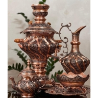 خرید، قیمت و مشخصات سرویس سماور مسی خم کاری و قلم زنی شده ی 5 لیتری با ورق 1.5 میل از مس و دوام بسیار بالا دارای گارانتی - چترزندگی