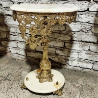 خرید، قیمت و مشخصات میز تلفن مدل گل رز تاج دار، پایه سنگ مرمر و بدنه ی پر کار با رنگ درجه یک فروش به قیمت تولیدی - چترزندگی