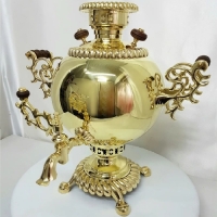 خرید، قیمت و مشخصات سماور 8 لیتری ذغالی، در دو رنگ آنتیک و طلایی طرح بدنه ی کروی با پایه های شبکه ای، دارای گارانتی - چترزندگی