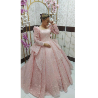 فروش، اجاره و مشخصات لباس نامزدی دو دامنه پارچه توپی شاین دار پرکار جدید و مدرن _ چترزندگی