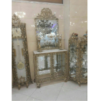 خرید، قیمت و مشخصات آینه کنسول برنزی دو کابینه، تاج دار با حاشیه گل ،ارزان و با کیفیت _ چتر زندگی