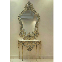 خرید، قیمت و مشخصات آینه کنسول همراه با شمعدان و ساعت رومیزی برنزی، با آبکاری درجه 1 مدل جدید، ارزان و با کیفیت _ چتر زندگی