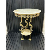 خرید، قیمت و مشخصات میز دو طبقه برنزی پایه سنگی گرد مدل سیمرغ طرح گل رز، ارزان و با کیفیت _ چتر زندگی