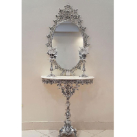 خرید، قیمت و مشخصات ست آینه کنسول تک پایه و شمعدان برنزی با حاشیه گل، ارزان و با کیفیت _ چتر زندگی