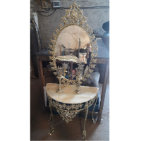 خرید، قیمت و مشخصات ست آینه کنسول بیضی با شمعدان برنزی طرح خورشیدی، ارزان و با کیفیت _ چتر زندگی