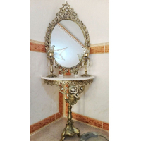 خرید، قیمت و مشخصات سرویس آینه کنسول و شمعدان برنزی بیضی تاج دار به قیمت تولیدی _ چتر زندگی