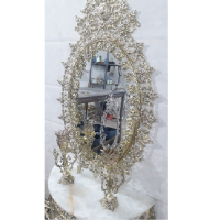 خرید، قیمت و مشخصات ست آینه کنسول بیضی و شمعدان برنزی طرح خورشیدی، ارزان و با کیفیت _ چتر زندگی