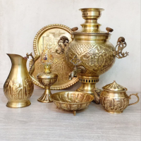 سرویس سماور زغالی برنجی طرح فرش