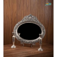 خرید آنلاین، سرویس آیینه شمعدان قلمزنی، دارای نقش گل برجسته با نقش و نگاری استادانه، بسیار زیبا و چشم نواز، زیر قیمت بازار | چترزندگی