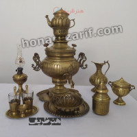 خرید آنلاین، سرویس شکیل سماور 6 لیتری زغالی برنجی عدسی آینه ریز با قلم زنی درجه یک، زیر قیمت بازار | چترزندگی