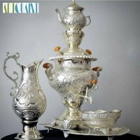 خرید آنلاین، سرویس سماور 5 لیتری قلمزنی روکش نقره،همراه با روکش کوره ای، بدون تغییر رنگ در طول زمان، با قیمتی مناسب | چترزندگی