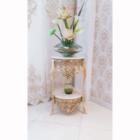 خرید آنلاین، میز خاطره گرد 2 تاج داری 2 طبقه عرض 40 از جنس آلیاژ آلومنیوم آبکاری برنز با ضمانت 5 سال ثبات رنگ، زیر قیمت بازار | چترزندگی