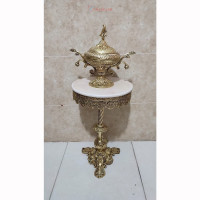خرید آنلاین، میز تلفن آلیاژی آلومینیوم با پایه 3 شاخه و ستون گوی دار، آبکاری برنج با ثبات رنگ، قیمت عالی | چترزندگی