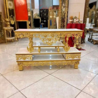 خرید، قیمت و مشخصات میز تلویزیون آلومینیومی با روکش برنز، مدل گل سرخ، بسیار زیبا و شیک، آلومینیوم درجه 1، ورق ضخیم _ هنرظریف