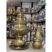 خرید آنلاین، سرویس سماور گازی برنجی 8 لیتری با ورق ضخیم و نقش و نگاری بسیار بی نظیر، زیر قیمت بازار | چترزندگی