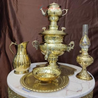 خرید آنلاین، سرویس 6 پارچه سماور 4 لیتری زغالی برنجی، ورق ضخیم با کیفیت عالی | چترزندگی