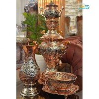 خرید آنلاین، سرویس سماور4 لیتری آبکاری کوره ای مس و نقره و سیاه قلم اعلاء بدون تغییر رنگ، با قیمت مناسب | چترزندگی