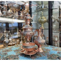 خرید آنلاین، سرویس سماور 5 لیتری برنجی با روکش کوره ای، قلمزنی اعلاء، بسیار زیبا با کاربرد دکوری، با قیمت مناسب | چترزندگی