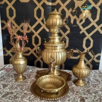 خرید آنلاین، سرویس پنج تکه سماور زغالی 5 لیتری عدسی دسته ماهی، طرح خطی زیبا، شیک و ساده، زیر قیمت بازار | چترزندگی