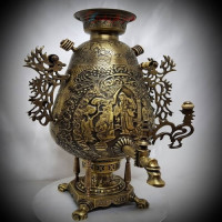 خرید آنلاین، سماور 8 لیتری زغالی برنجی مدل جام با طراحی کاملا به روز با نقش بازار و کاروانسرا، قلم زنی اعلاء، زیر قیمت بازار | چترزندگی