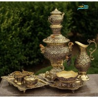 خرید، قیمت و مشخصات سماور برنجی روکش طلا سیاه قلم 4 لیتری دارای روکش طلا و سیاه قلم | چترزندگی