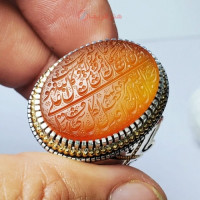 خرید آنلاین، انگشتر مردانه دست ساز با رکاب نقره و طلا، نگین عقیق یمنی حکاکی شده با خط زیبای استاد فروتن، قیمت مناسب | چترزندگی