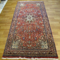 خرید آنلاین، فرش دستباف بيجار با نقشه چشم نواز، طرح لچک و ترنج، رنگ زمینه لاكي و حاشیه سرمه اي کد ۳۹۵۱۶، زیر قیمت بازار | چترزندگی