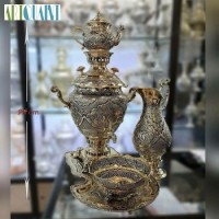 خرید آنلاین، سرویس سماور برنجی قلمزنی با ظزافت 6 لیتری، سیاه قلم با ۷ سال ضمانت آبکاری، پر نقش و نگار، زیر قیمت بازار | چترزندگی