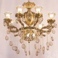 خرید، قیمت و مشخصات لوستر سقفی 8 شاخه بدنه آلیاژ درجه یک و تزیین شده با کریستال های آویزی بسیار زیبا _ هنرظریف