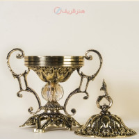 خرید، قیمت و مشخصات قندان دسته دار وسط کریستال کوچک جنس برنزی کیفیت ساخت بی نظیر _ هنرظریف