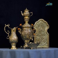 خرید آنلاین، سرویس سماور 4 لیتری برنجی قلمزنی، سیاه قلمی پر کار و ظریف، قیمت مناسب | چترزندگی